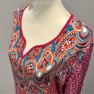 Tolani 100% Silk Pink and Teal Boho Tunic